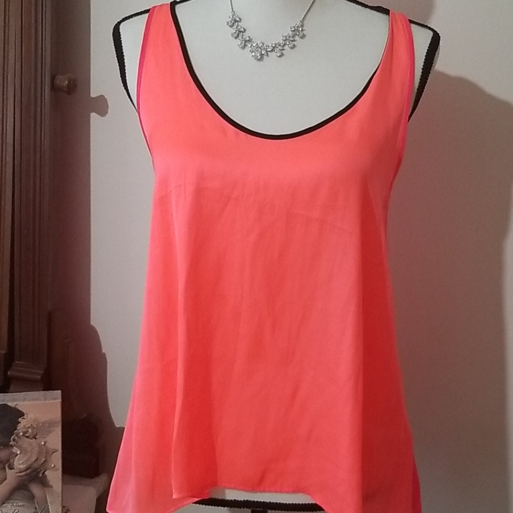 Sandro neon pink coral black silky crop top S